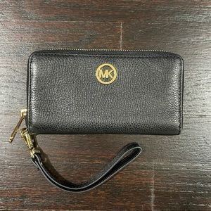 Michael Kors Black Leather Wristlet Wallet